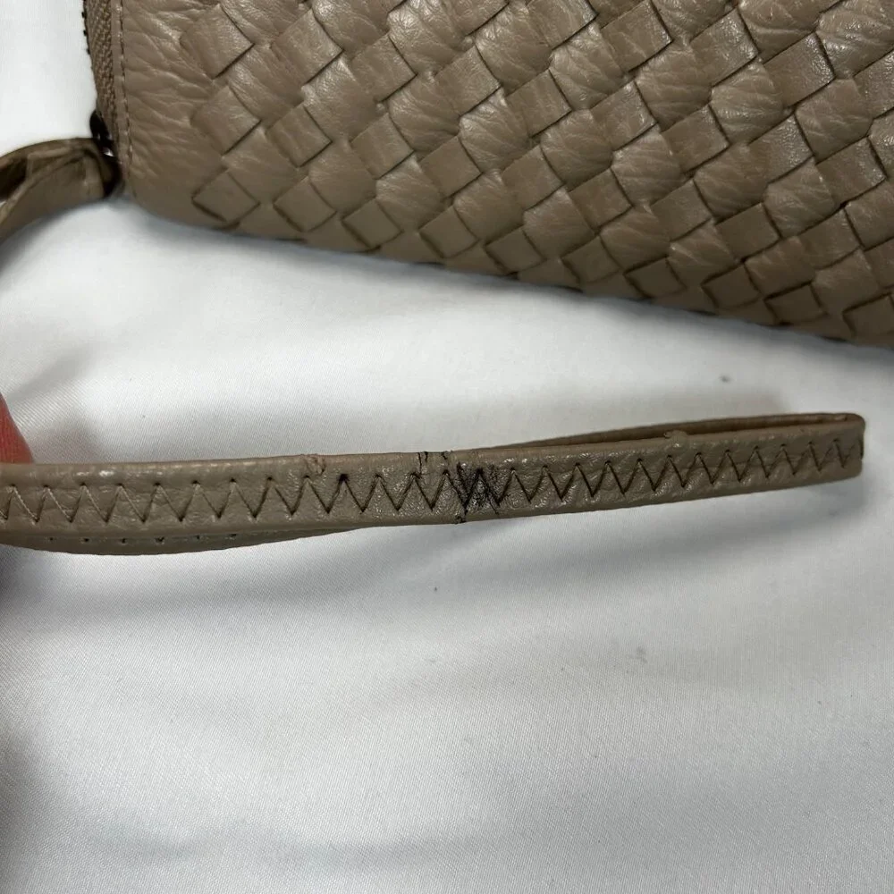 Taupe Nappa Intrecciato Woven Leather Zip Around Wallet Wristlet